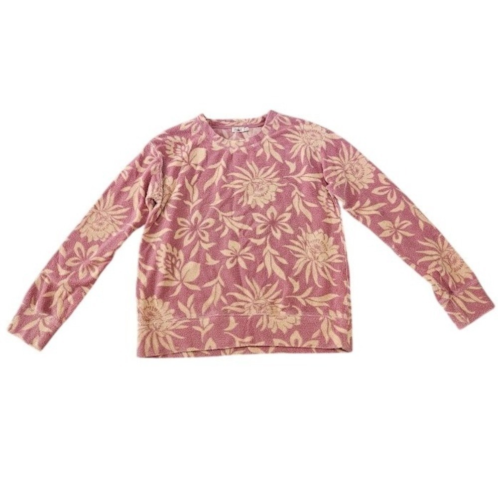 Faherty Pink Floral Terry Sweatshirt Womens Small Crewneck Long Sleeve Pullover